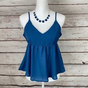 Blue Tie Back Sleeveless Tank Small